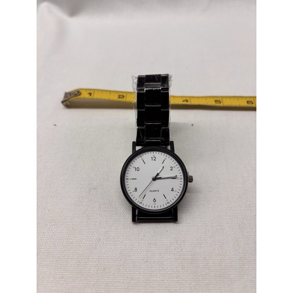 Unbranded Black Quartz Analog Wrist Watch White Dial Metal Link Bracelet New